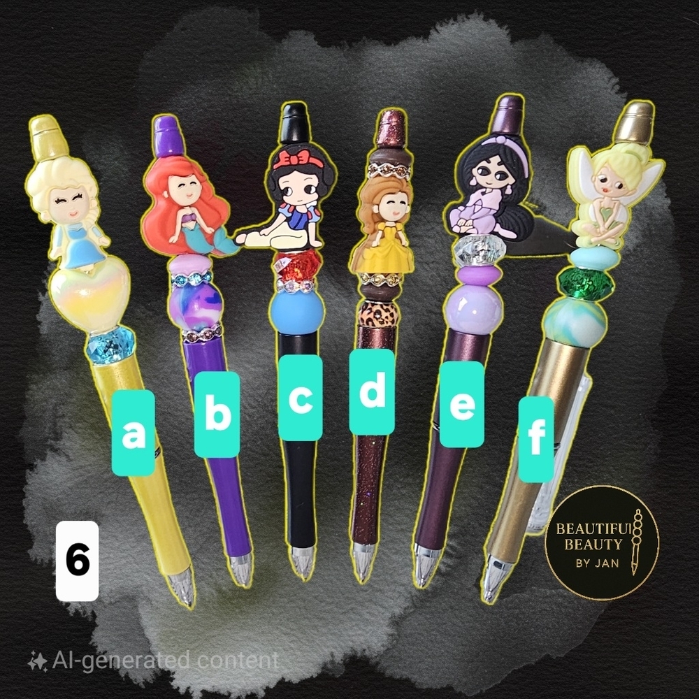 Princess Character Pen Set - Gold, Purple, Black